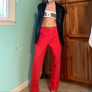 Urban Outfitters Bright Orange/Red Contrast Stitching Cargo Pants